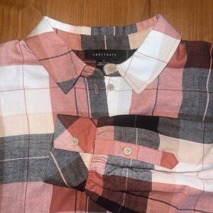 NWOT Sanctuary Women's Pink The Cabin Plaid Boyfriend Shirt‎ Size Small